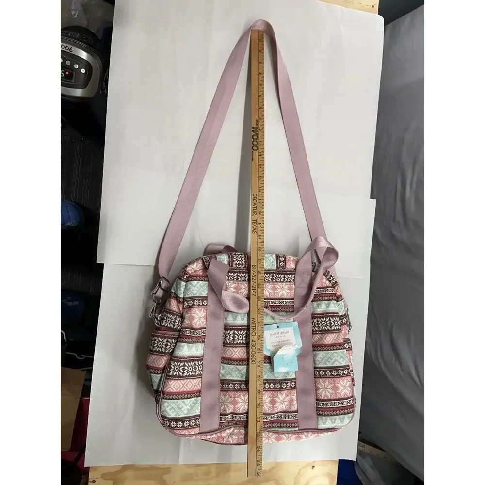 Isaac Mizrahi Tote-Duffle-Carryon-Baby-Overnight Bag-Crossb-Strap-Fair Isle-Gift